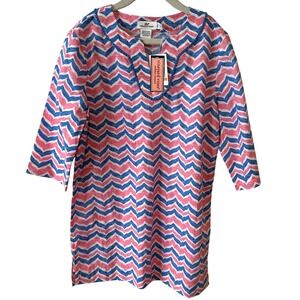 NWT Vineyard Vines Girl's Pink and Blue Whaletale‎ Chevron Tunic Top in Size S